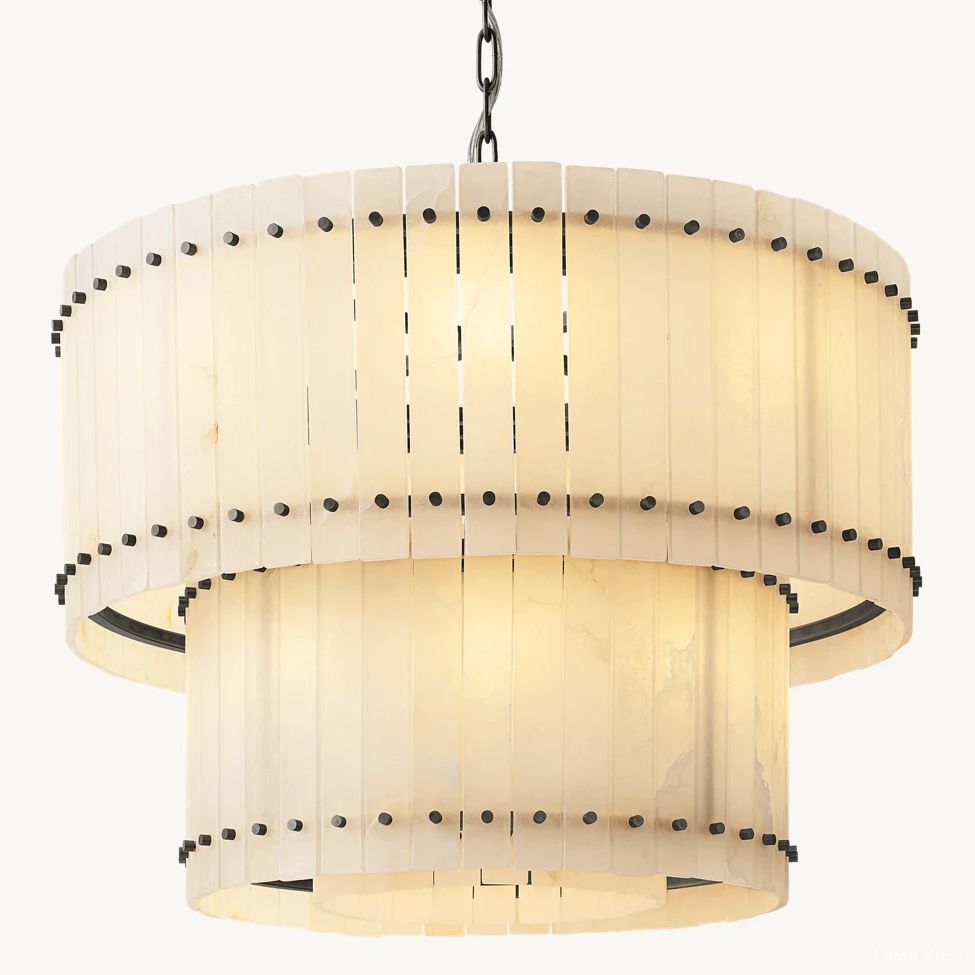 San Marco Ribbed Alabaster Tiered Round Chandelier 37"