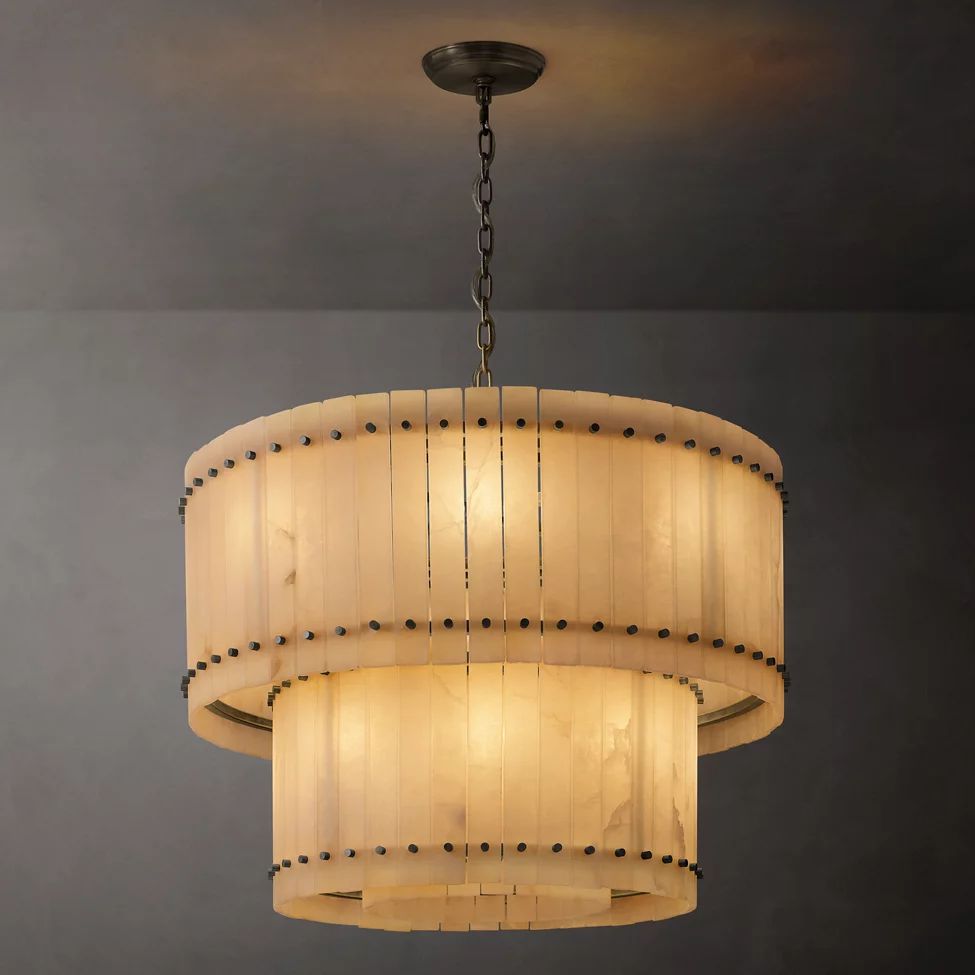 San Marco Ribbed Alabaster Tiered Round Chandelier 37"