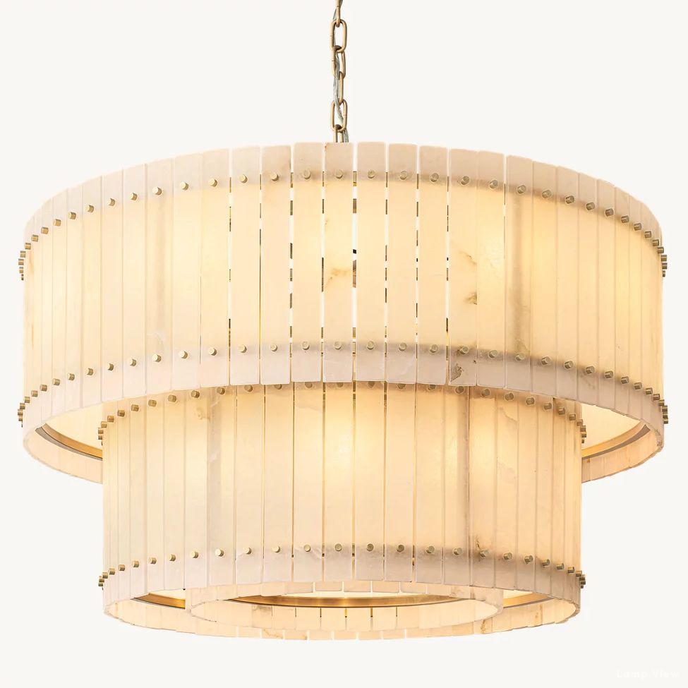 San Marco Ribbed Alabaster Tiered Round Chandelier 48"