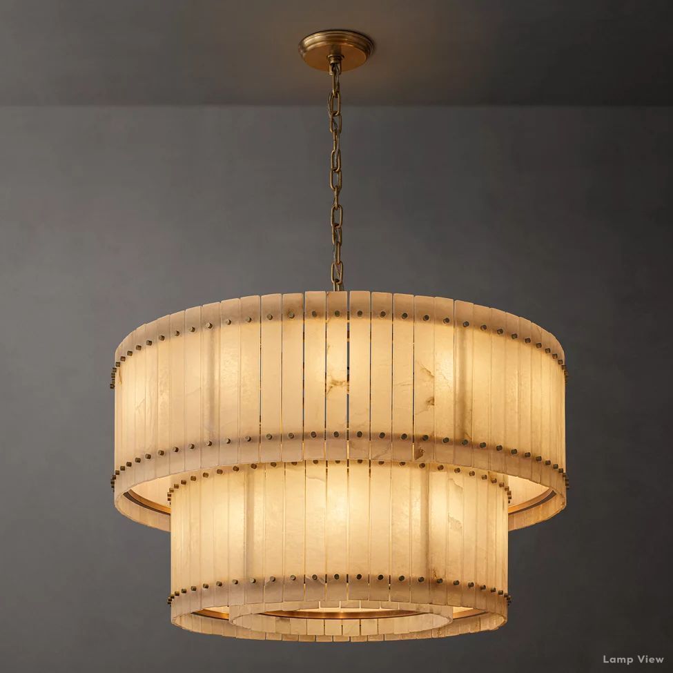 San Marco Ribbed Alabaster Tiered Round Chandelier 48"
