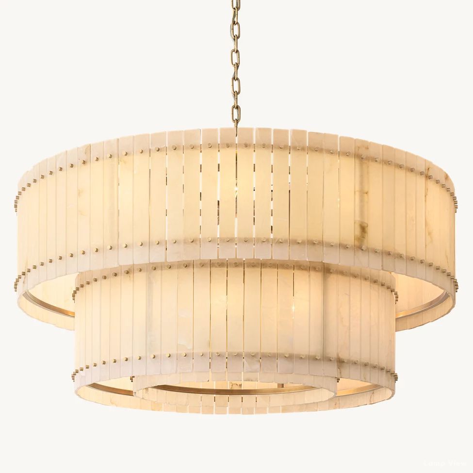 San Marco Ribbed Alabaster Tiered Round Chandelier 60"
