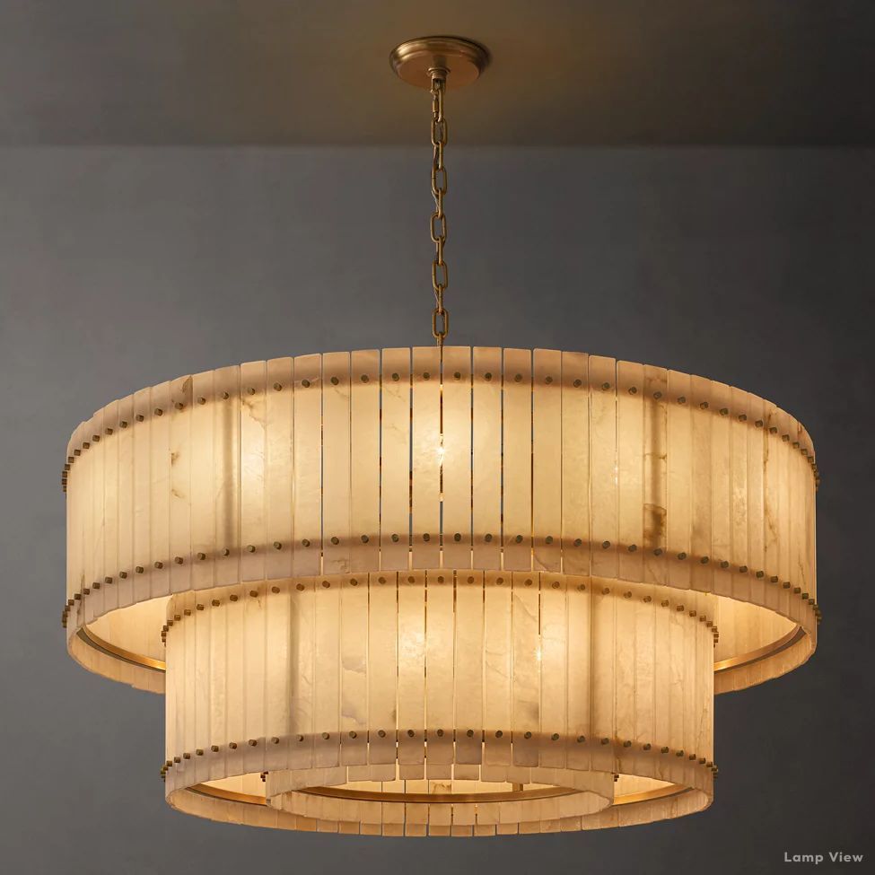 San Marco Ribbed Alabaster Tiered Round Chandelier 60"