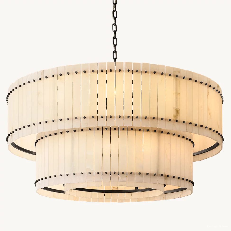 San Marco Ribbed Alabaster Tiered Round Chandelier 60"