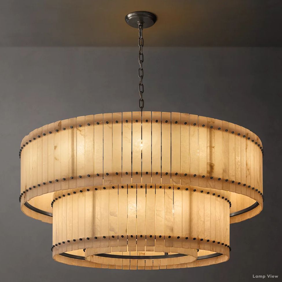 San Marco Ribbed Alabaster Tiered Round Chandelier 60"