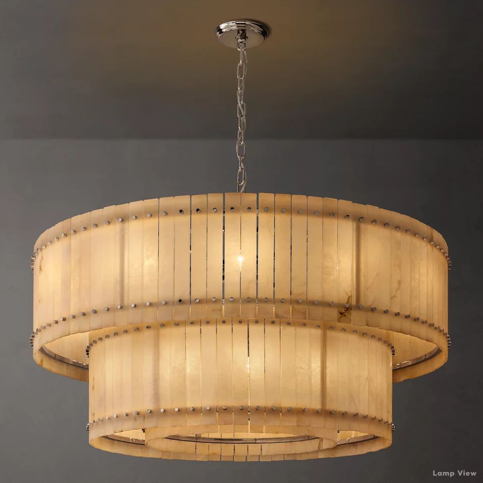 San Marco Ribbed Alabaster Tiered Round Chandelier 60"