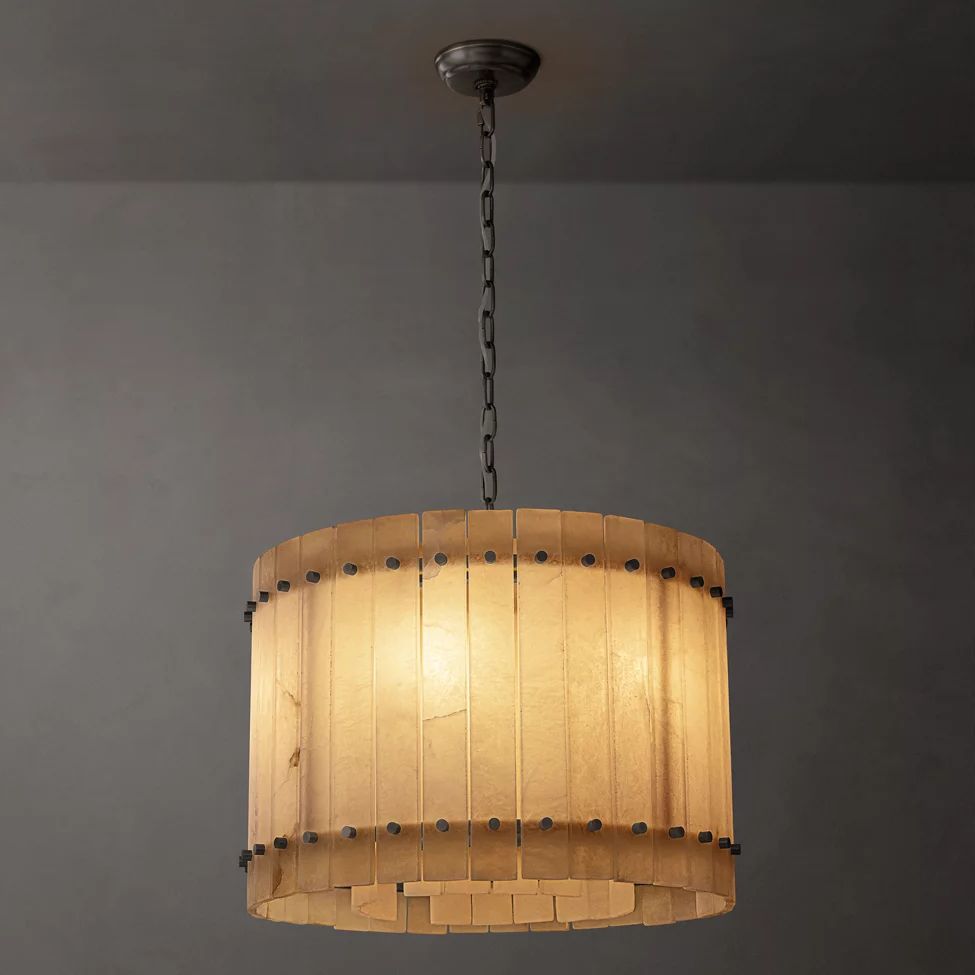 San Marco Ribbed Alabaster Round Chandelier 22"