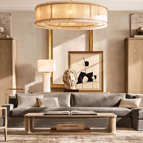 San Marco Ribbed Alabaster Round Chandelier 37"
