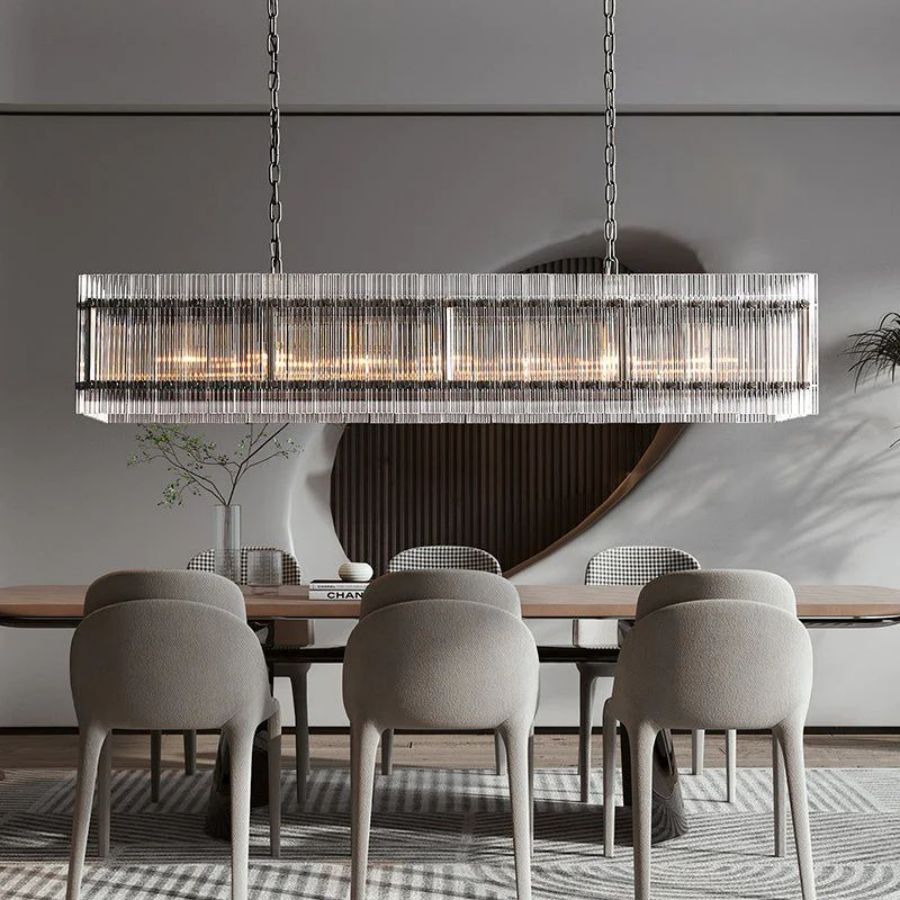 San Marco Ribbed Glass Rectangle Chandelier 54"