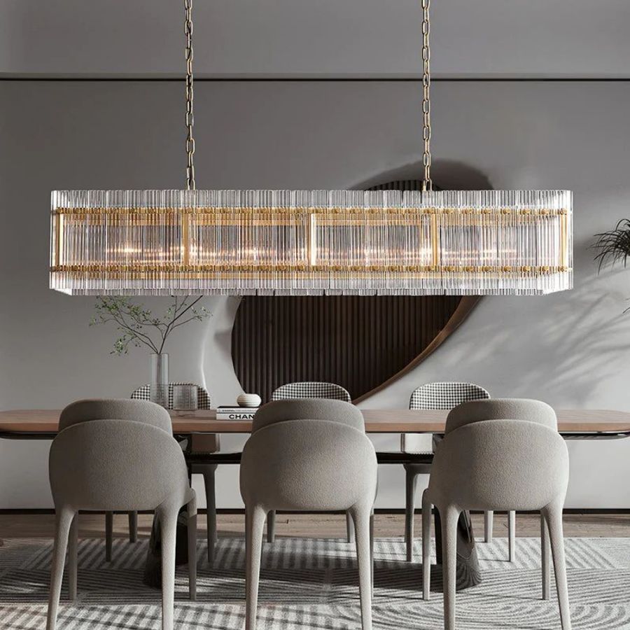 San Marco Ribbed Glass Rectangle Chandelier 54"