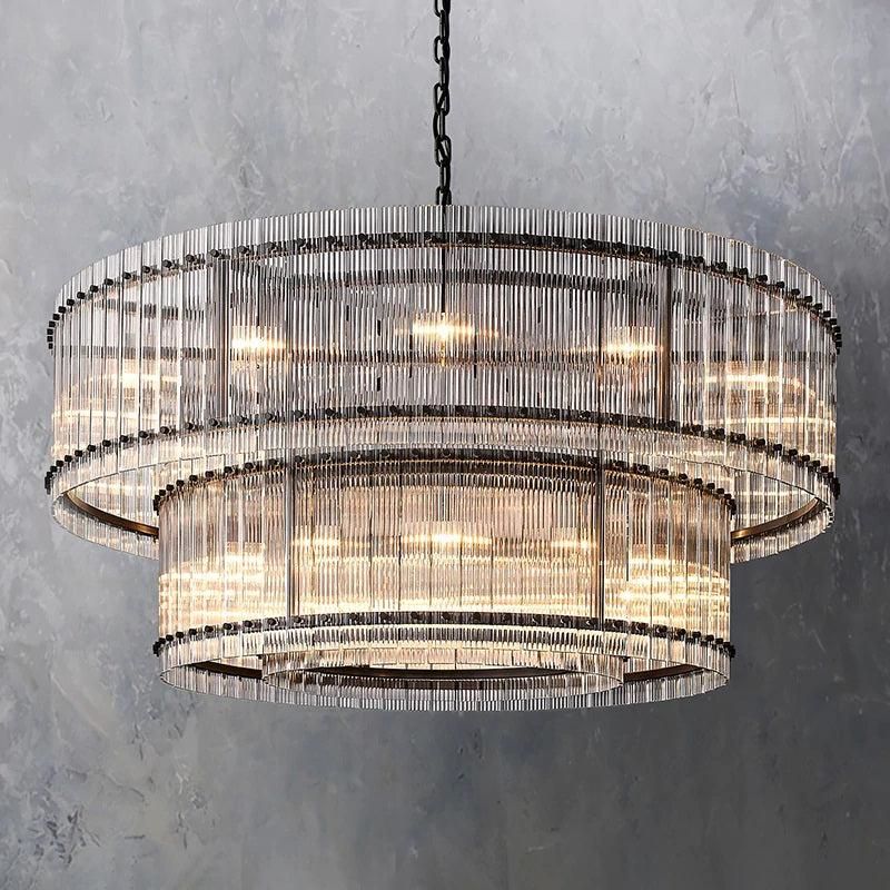 San Marco Ribbed Glass Two-Tier Round Chandelier 60"