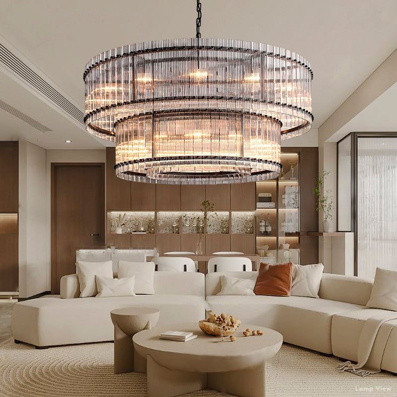 San Marco Ribbed Glass Two-Tier Round Chandelier 60"