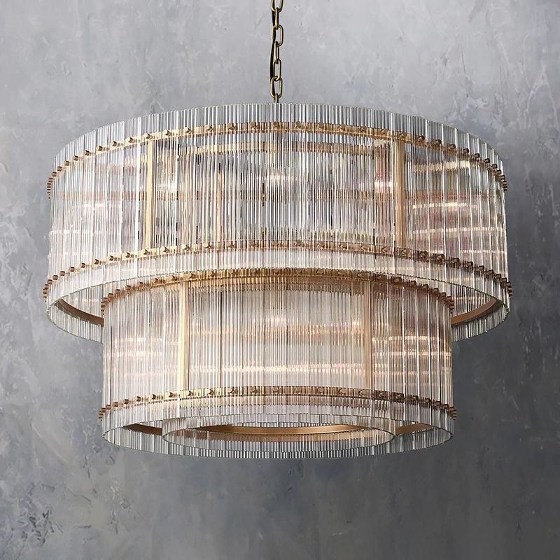 San Marco Ribbed Glass Two-Tier Round Chandelier 48"
