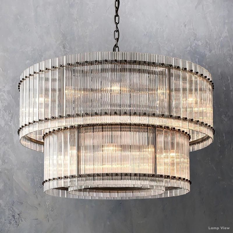 San Marco Ribbed Glass Two-Tier Round Chandelier 48"