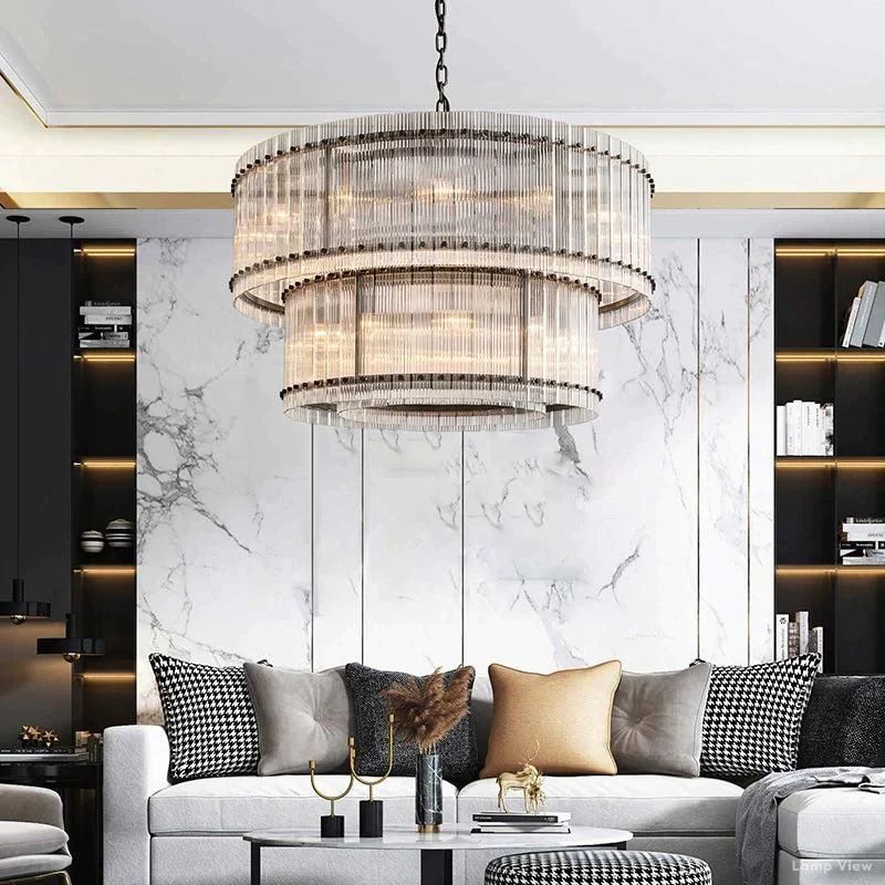 San Marco Ribbed Glass Two-Tier Round Chandelier 48"
