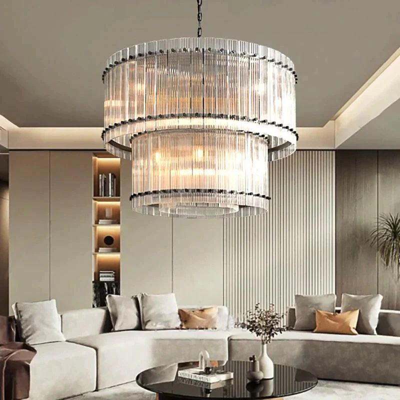 San Marco Ribbed Glass Two-Tier Round Chandelier 37"