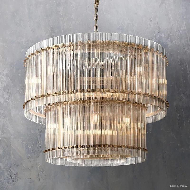 San Marco Ribbed Glass Two-Tier Round Chandelier 37"