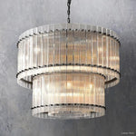 San Marco Ribbed Glass Two-Tier Round Chandelier 37"