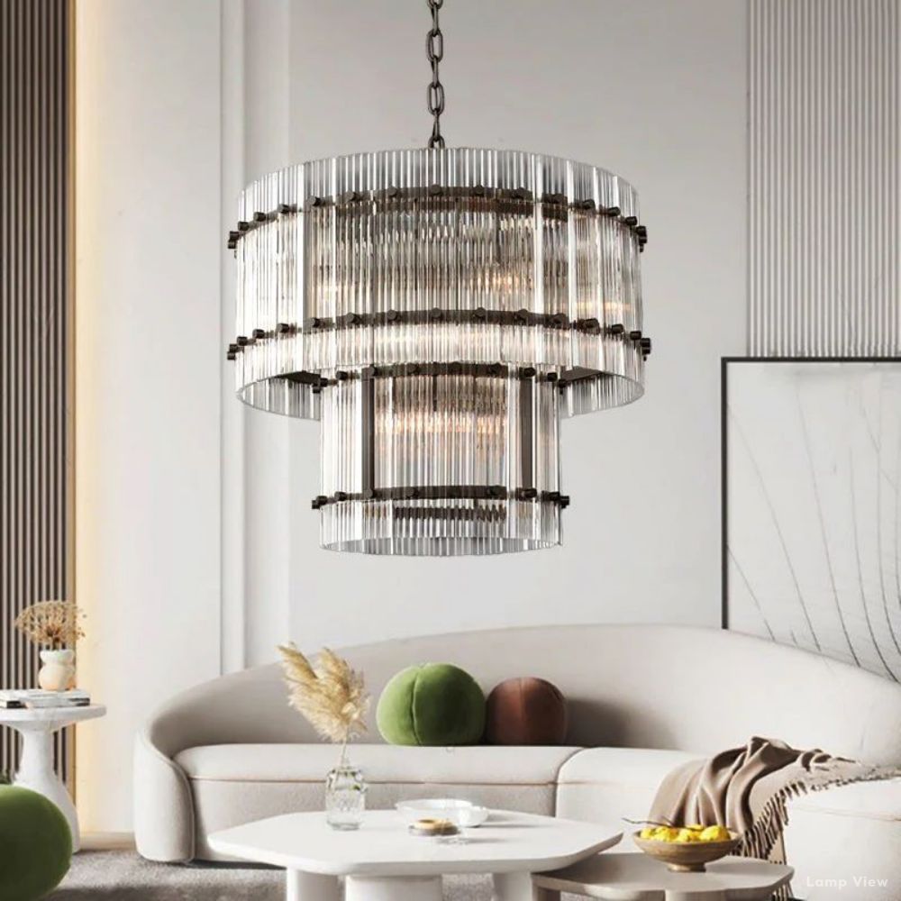 San Marco Ribbed Glass Two-Tier Round Chandelier 22"