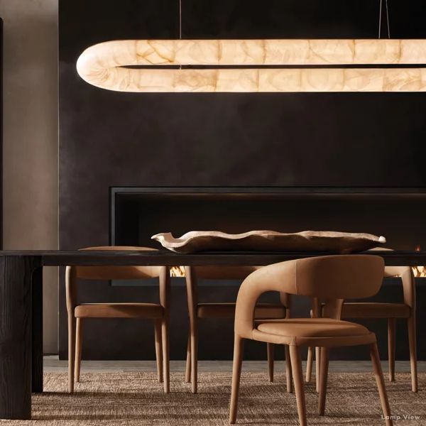 Rivage Lisse Alabaster Oval Chandelier 57"