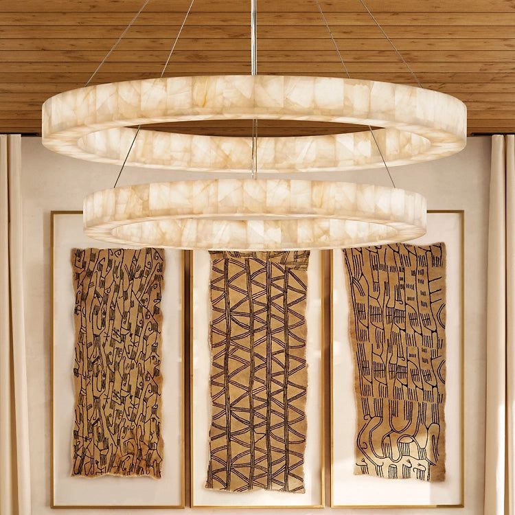 Rivage Lueur Alabaster Two-Tier Round Chandelier 60"