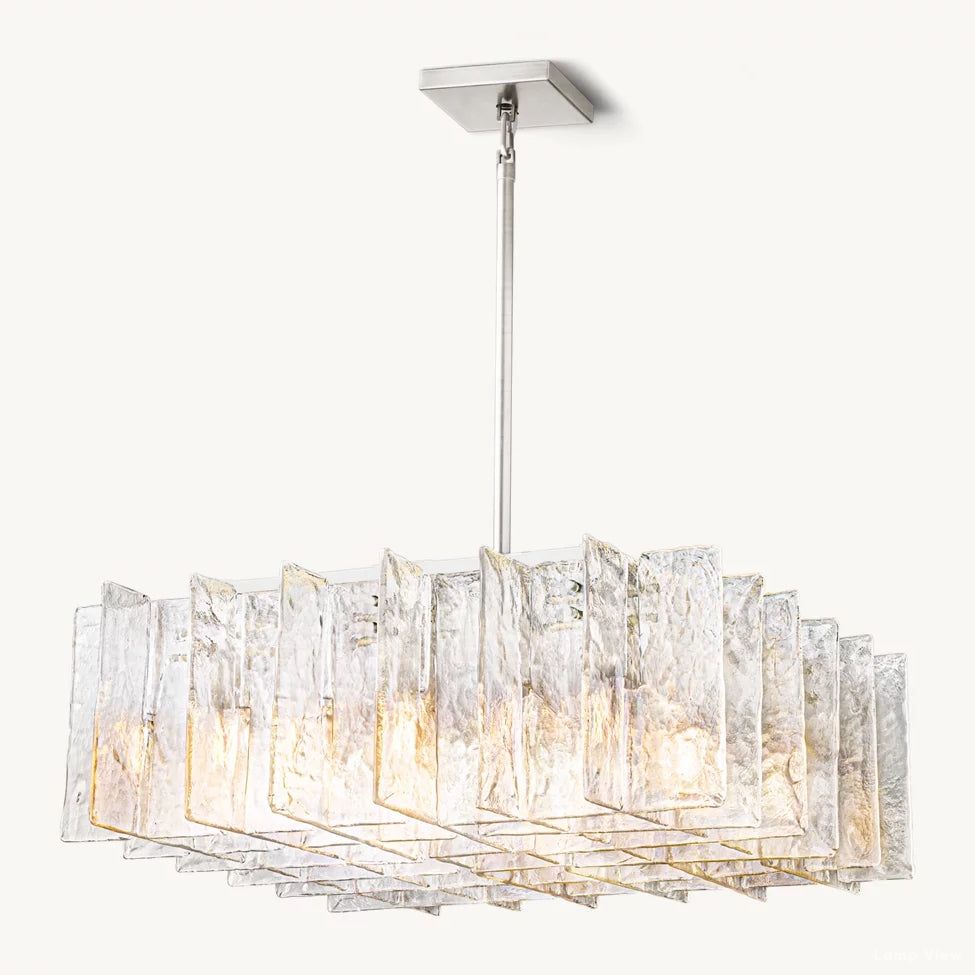 Lattice Cast Glass Square Chandelier 37"