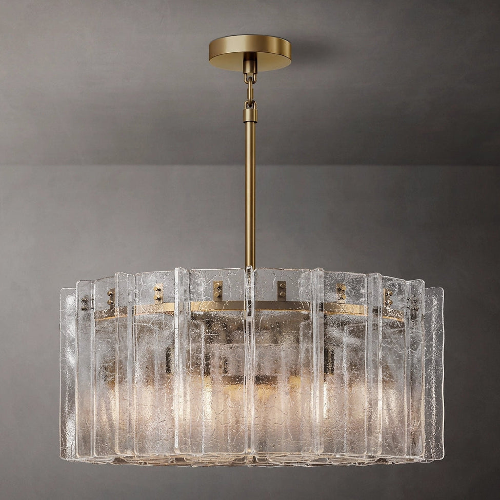 Lattice Contoured Glass Round Chandelier 37"