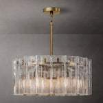 Lattice Contoured Glass Round Chandelier 37"