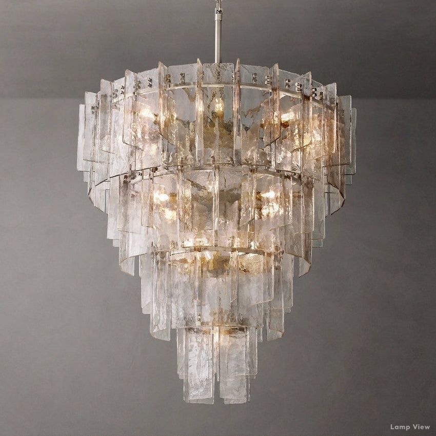 Lattice Contoured Glass Tiered Round Chandelier 47"