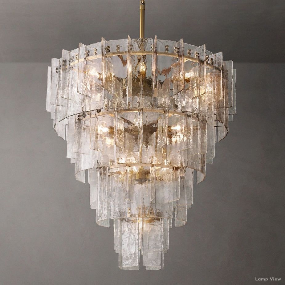 Lattice Contoured Glass Tiered Round Chandelier 47"