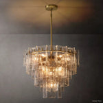 Lattice Contoured Glass Tiered Round Chandelier 36"