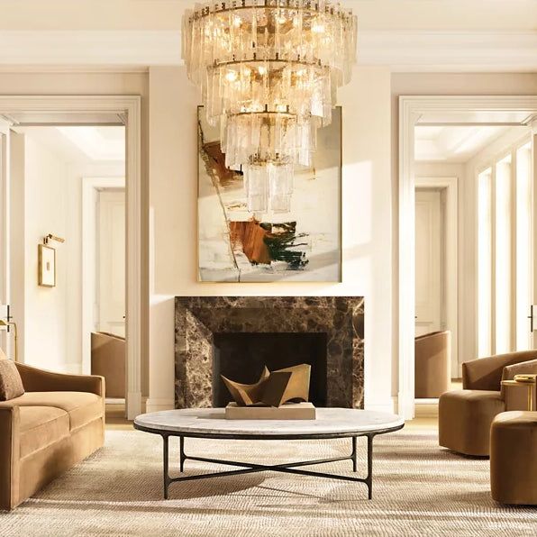 Lattice Contoured Glass Tiered Round Chandelier 47"