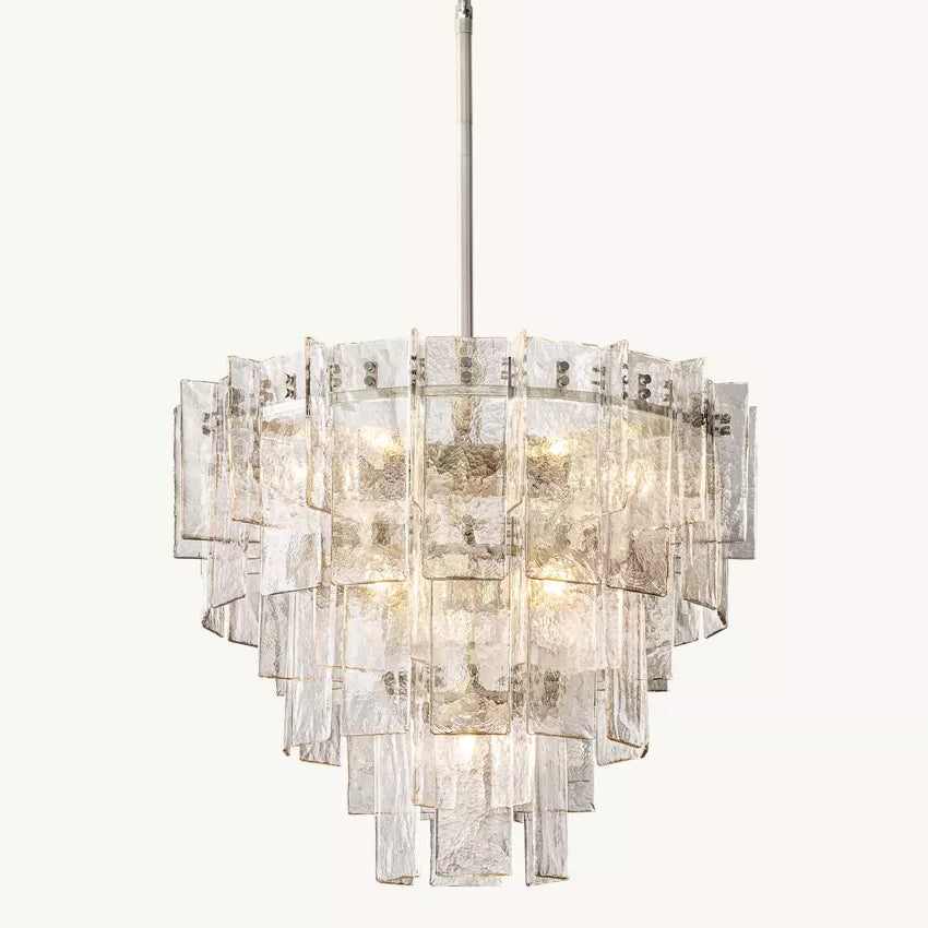 Lattice Contoured Glass Tiered Round Chandelier 36"