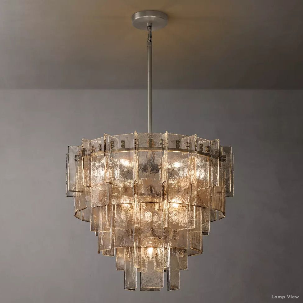 Lattice Contoured Glass Tiered Round Chandelier 36"