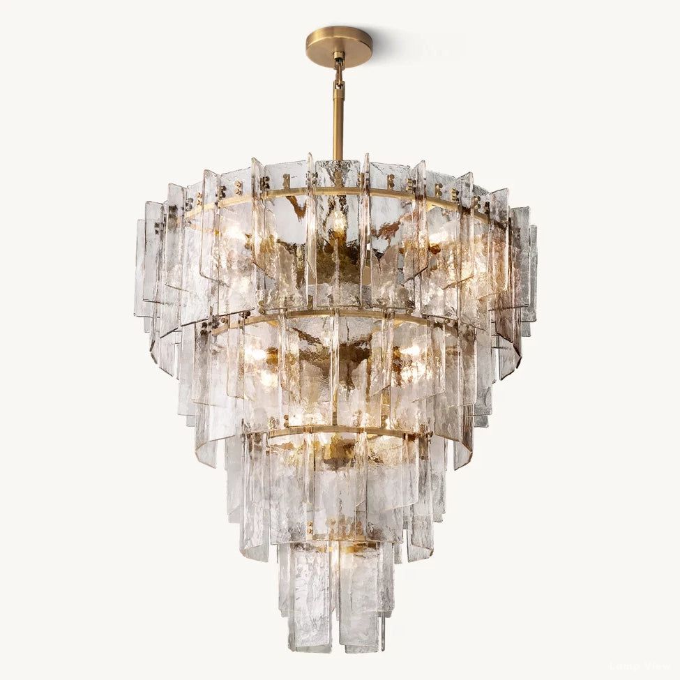 Lattice Contoured Glass Tiered Round Chandelier 47"
