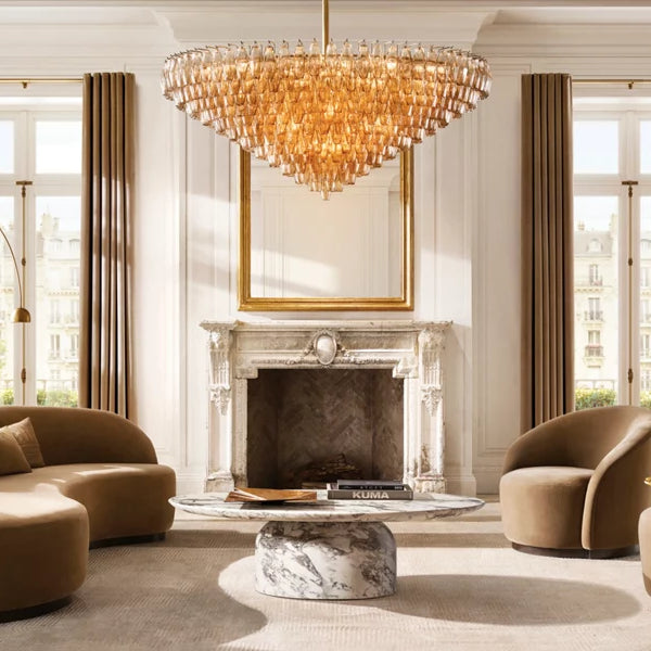Chiara Lustrous Glass Tiered Round Chandelier 47"