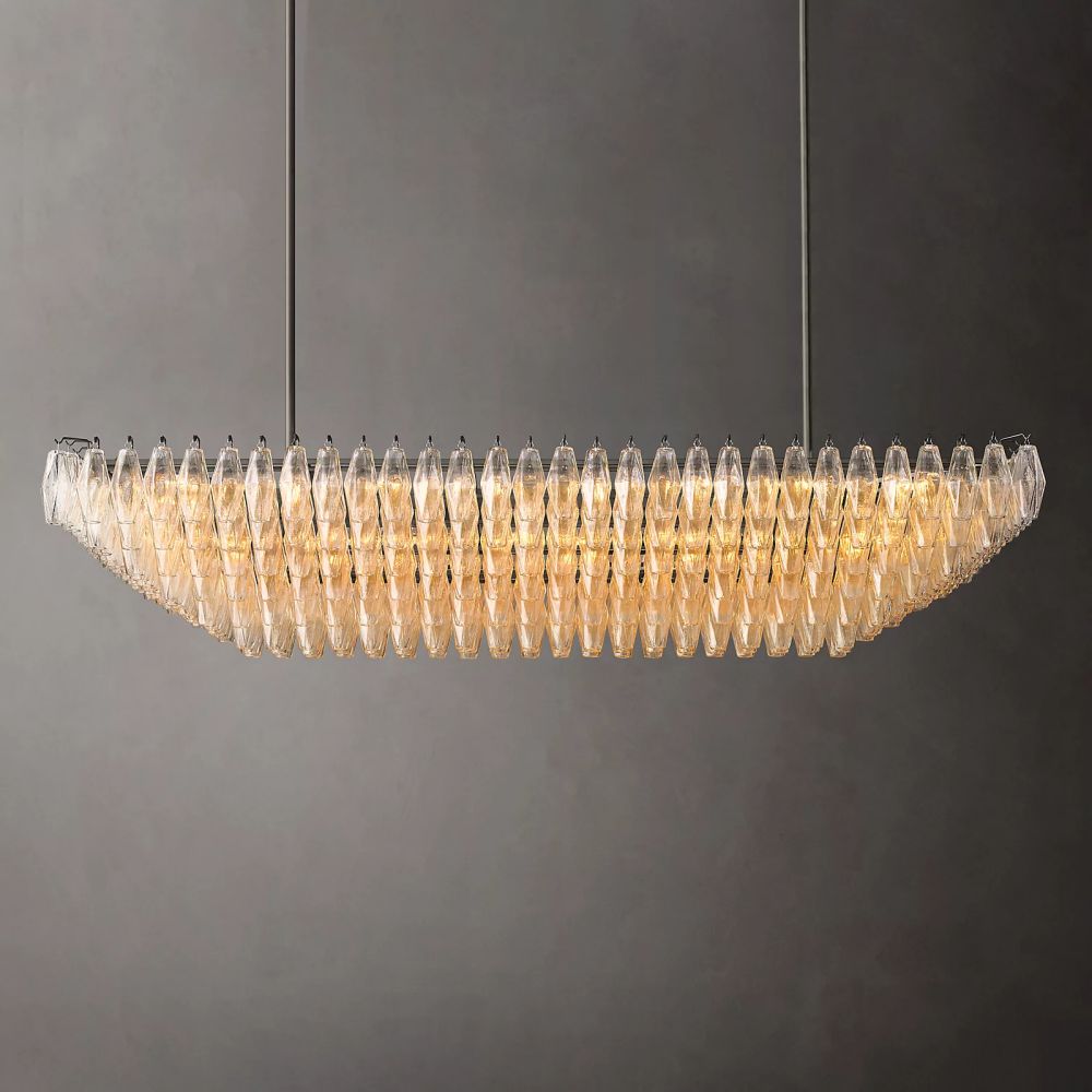 Chiara Lustrous Glass Tiered Rectangular Chandelier 74"