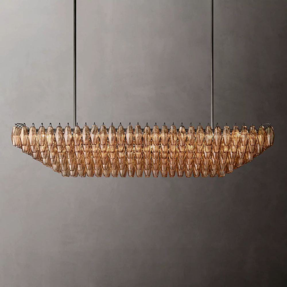Chiara Lustrous Glass Tiered Rectangular Chandelier 74"