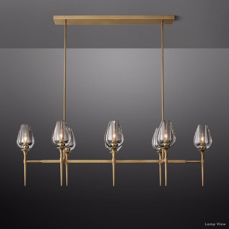 Tulip Delicate Crystal Linear Chandelier 52"