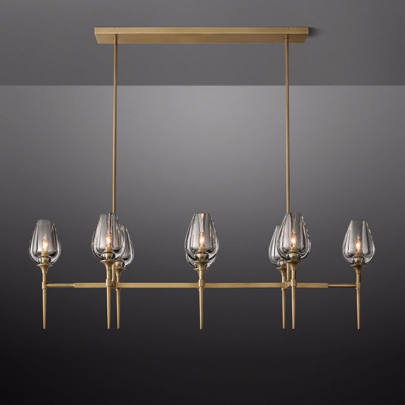 Tulip Delicate Crystal Linear Chandelier 52"