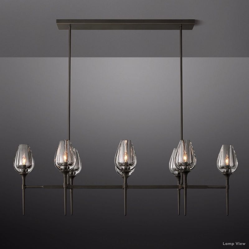 Tulip Delicate Crystal Linear Chandelier 52"