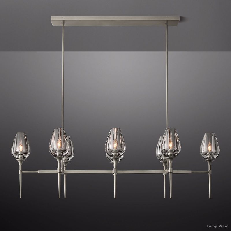 Tulip Delicate Crystal Linear Chandelier 52"