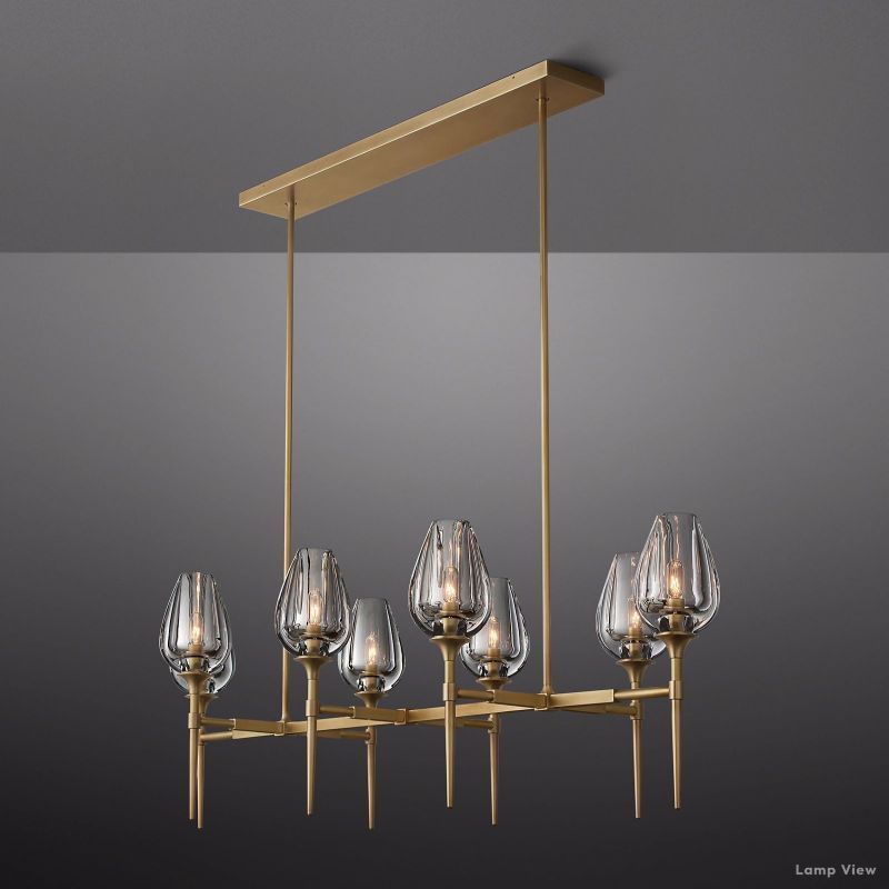 Tulip Delicate Crystal Linear Chandelier 52"