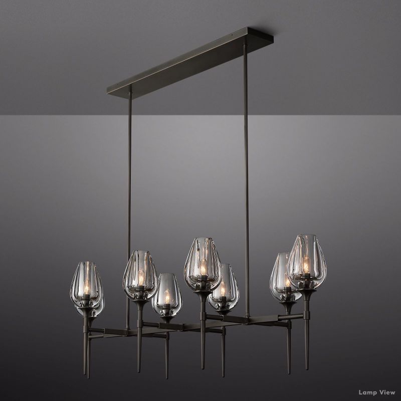 Tulip Delicate Crystal Linear Chandelier 52"