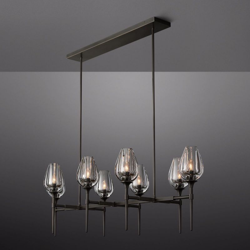 Tulip Delicate Crystal Linear Chandelier 52"