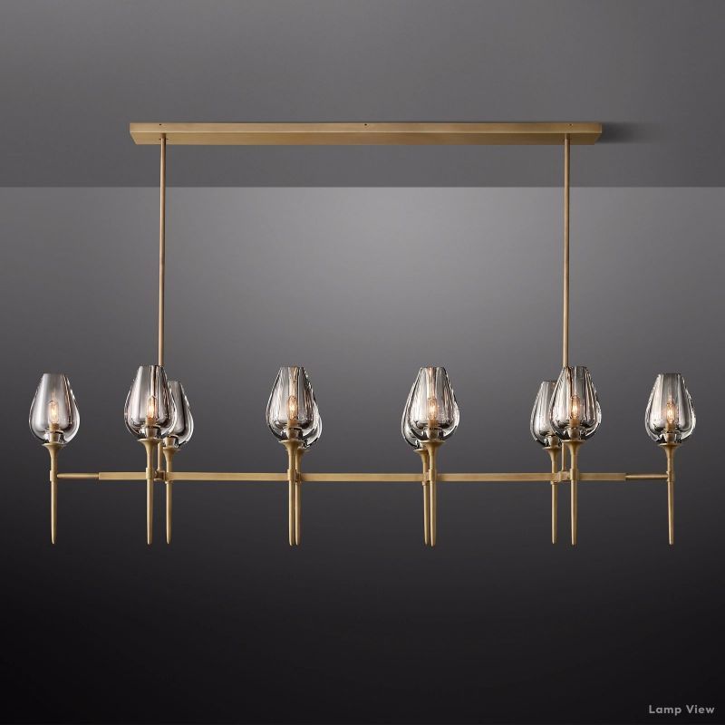 Tulip Delicate Crystal Linear Chandelier 65"
