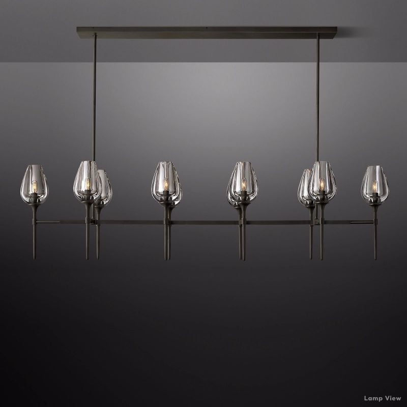 Tulip Delicate Crystal Linear Chandelier 65"