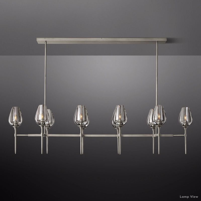 Tulip Delicate Crystal Linear Chandelier 65"
