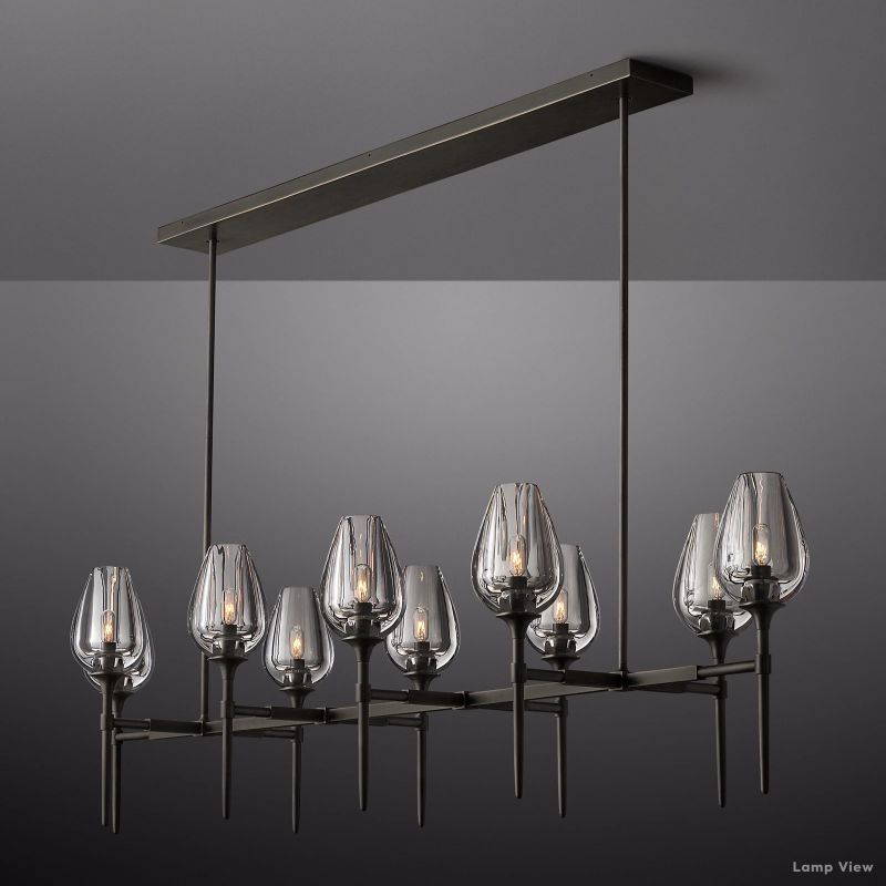 Tulip Delicate Crystal Linear Chandelier 65"