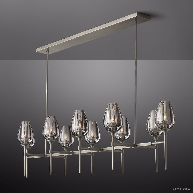 Tulip Delicate Crystal Linear Chandelier 65"