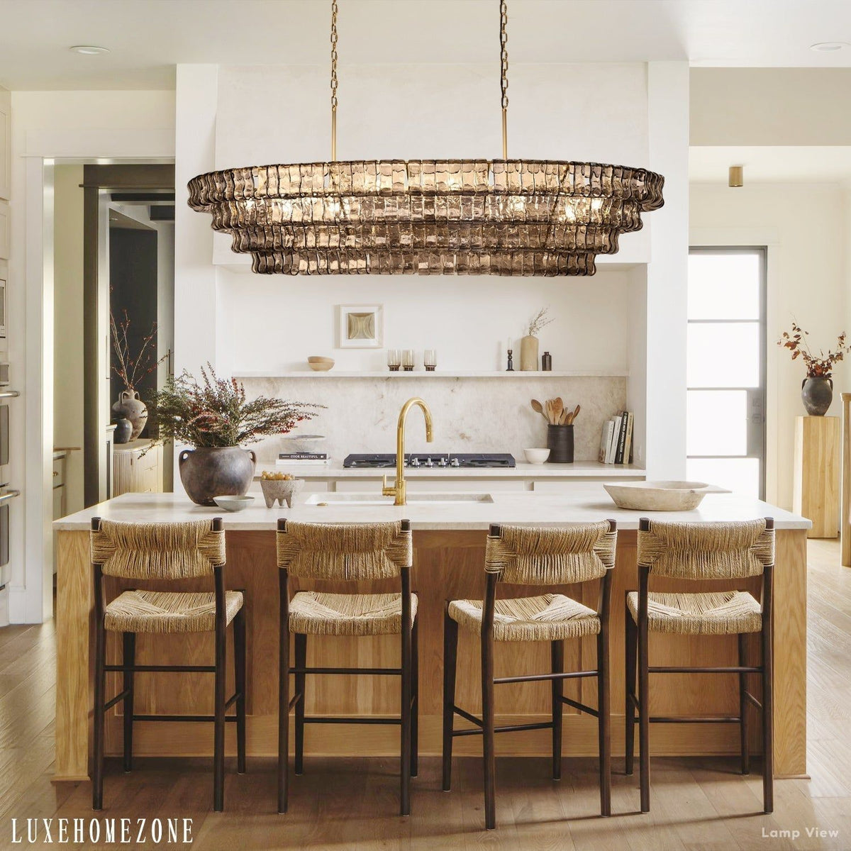 Ghiaccio Layered Glass Oval Chandelier